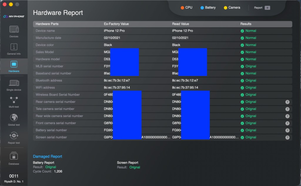 MPAI Test replaced-parts hardware report
