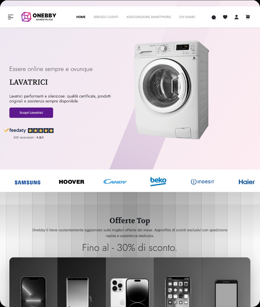 Onebby marketplace website homepage